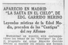Apareció en Madrid, La saeta en el cielo, de Edg. Garrido Merino