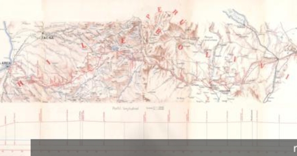 Plano jeneral del ferrocarril en esplotación de Arica a La Paz : paraderos y estaciones, hacia 1913