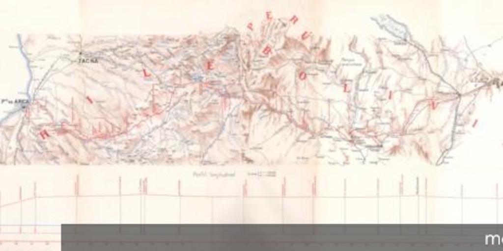 Plano jeneral del ferrocarril en esplotación de Arica a La Paz : paraderos y estaciones, hacia 1913