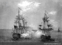 Combate entre dos fragatas, hacia 1800