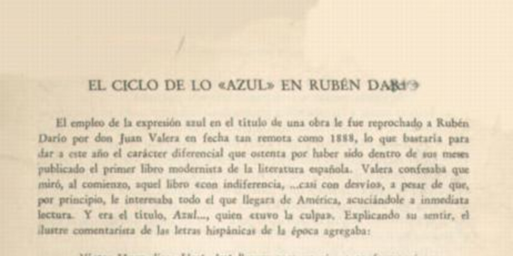 El ciclo de "Lo azul" en Rubén Darío