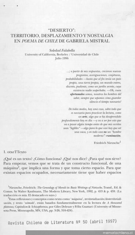 Desierto, territorio, desplazamiento y nostalgia en Poema de Chile de Gabriela Mistral