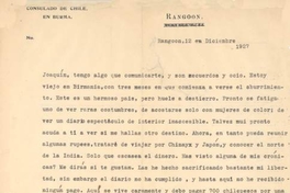 [Carta], 1927 dic. 12 Rangoon, Birmania <a> Joaquín Edwards Bello [manuscrito]
