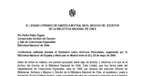 El legado literario de Gabriela Mistral en el Archivo del Escritor de la Biblioteca Nacional de Chile