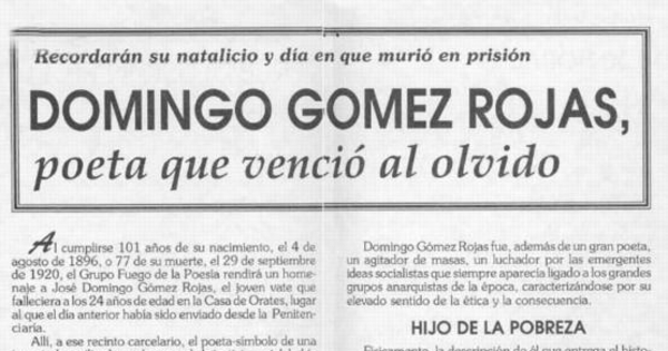 Domingo Gómez Rojas poeta que venció al olvido