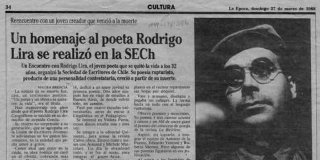 Un homenaje al poeta Rodrigo Lira se realizó en la SECh
