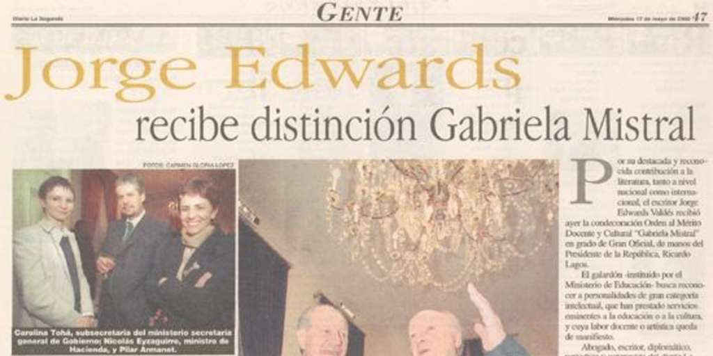 Jorge Edwards recibe distinción Gabriela Mistral