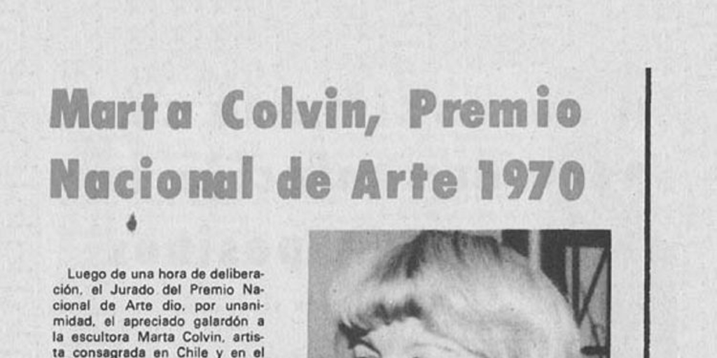 Marta Colvin Premio Nacional de Arte 1970