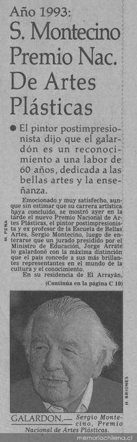 S. Montecino, Premio Nac. de Artes Plásticas : año 1993