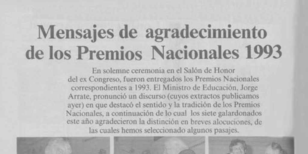 Mensajes de agradecimiento de los Premios Nacionales 1993