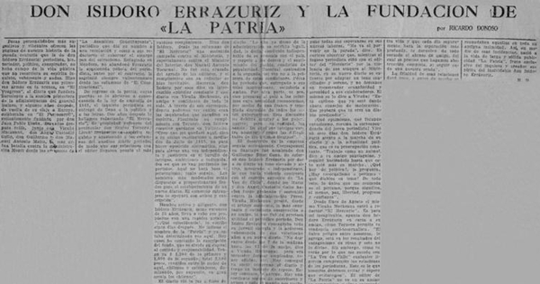 Don Isidoro Errázuriz y la fundación de "La Patria"
