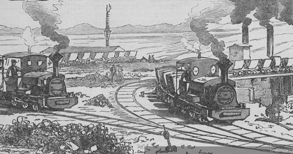 Vagones y trenes llegando al campamento