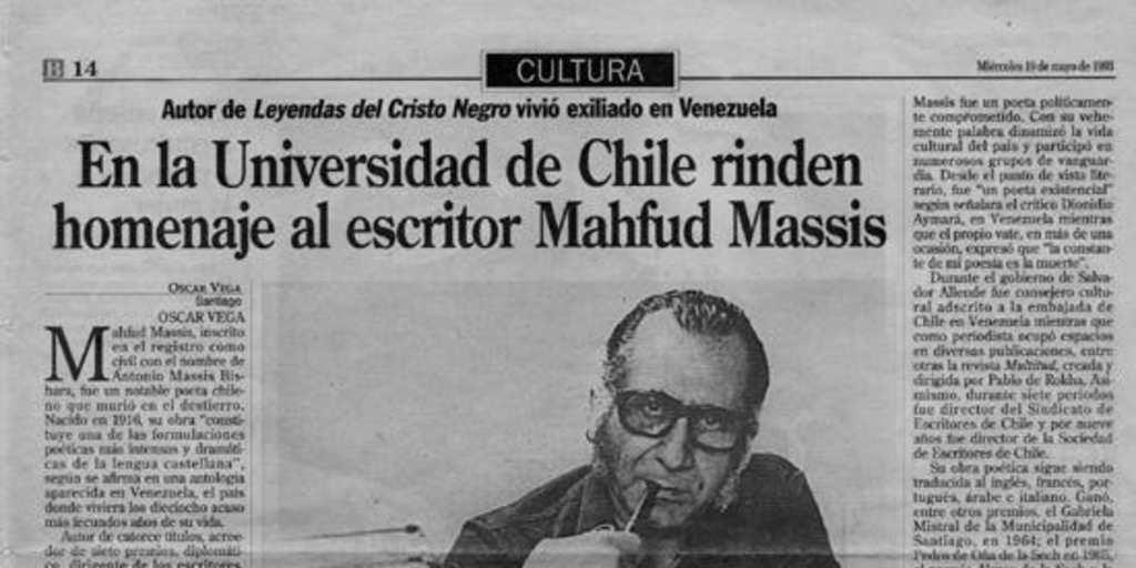 En la Universidad de Chile rinden homenaje al escritor Mahfud Massis