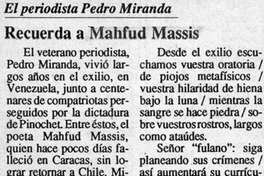 El periodista Pedro Miranda recuerda a Mahfud Massis