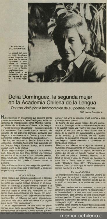 Delia Domínguez, la segunda mujer en la Academia Chilena de la Lengua