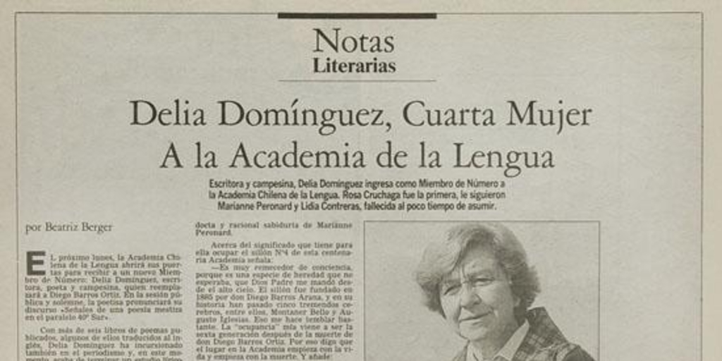 Delia Domínguez, cuarta mujer a la Academia de la Lengua