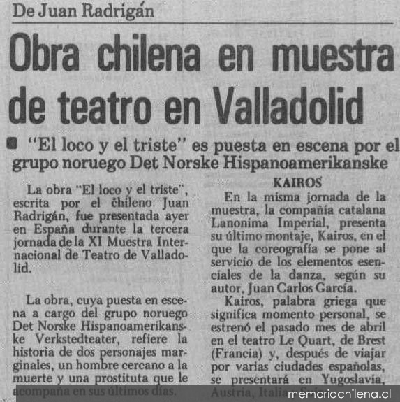 Obra chilena en muestra de teatro en Valladolid