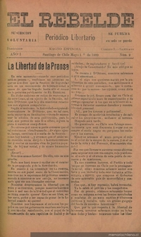 El Rebelde : periódico libertario : año 1, n° 2, 1 de mayo de 1899