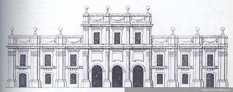 Reconstrucción ideal de la fachada principal del Cabildo de Santiago, de acuerdo a los planos originales de Joaquín Toesca