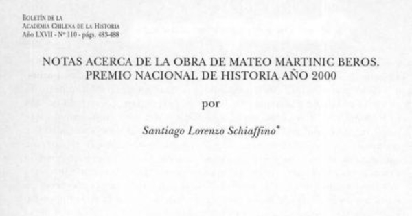 Notas acerca de la obra de Mateo Martinic Beros, Premio Nacional de Historia año 2000