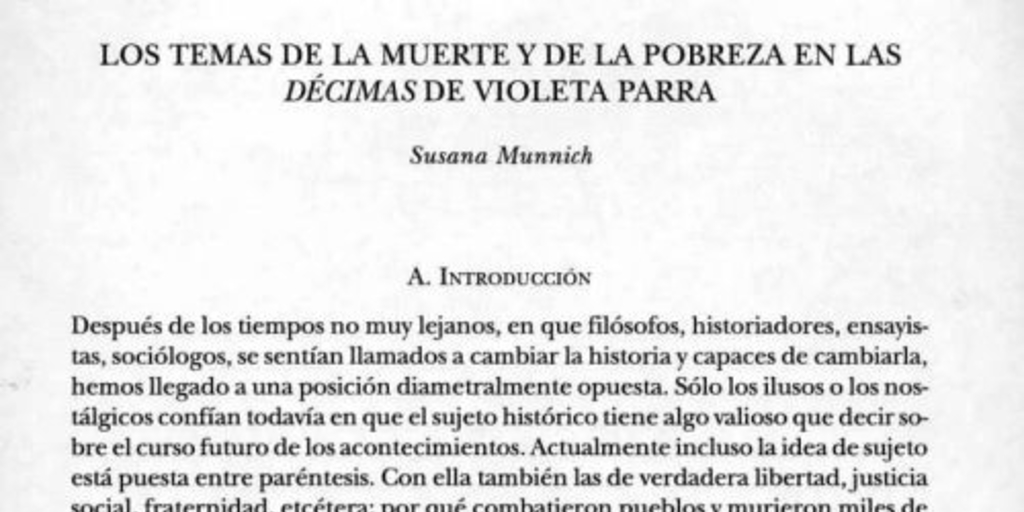 Los temas de la muerte y de la pobreza en las décimas de Violeta Parra