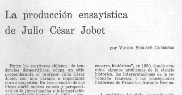 La producción ensayística de Julio César Jobet