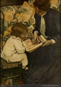 Madre enseña leer a su hijo, 1912