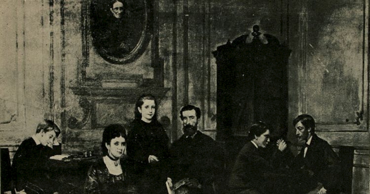 Amalia Errázuriz y su familia leen, estudian o juegan en el salón, París, 1871