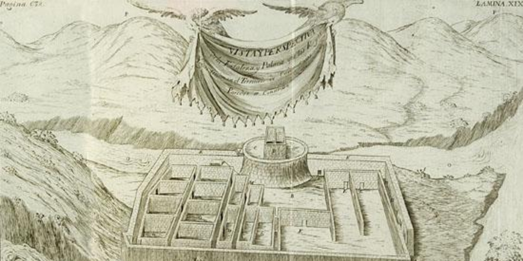 Perspectiva de palacio y fortaleza inca ubicado en el corregimiento de Cuenca, 1748