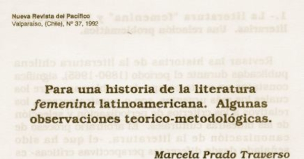Para una historia de la literatura femenina latinoamericana. Algunas observaciones teórico-metodológicas