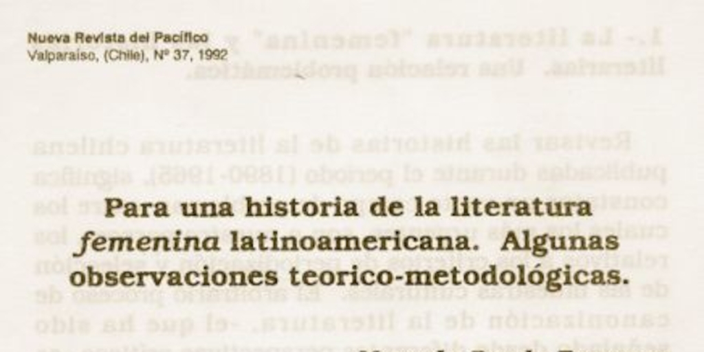 Para una historia de la literatura femenina latinoamericana. Algunas observaciones teórico-metodológicas