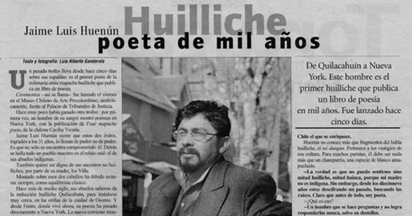 Jaime Luis Huenún : Huilliche, poeta de mil años