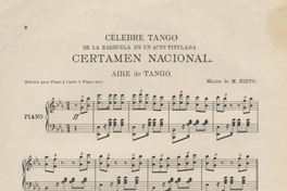 Célebre tango de la zarzuela en un acto titulada Certamen Nacional