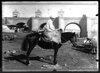 Hombre a caballo, atrás el puente Calicanto, ca. 1870
