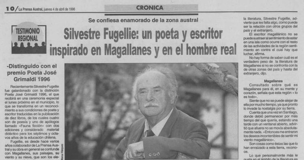Silvestre Fugellie, un poeta y escritor inspirado en Magallanes y en el hombre real