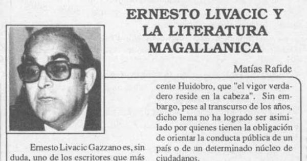 Ernesto Livacic y la literatura magallánica