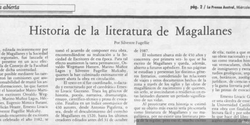 Historia de la literatura de Magallanes
