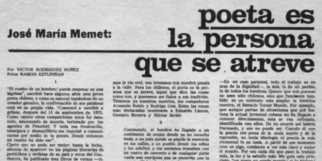 José María Memet : poeta es la persona que se atreve
