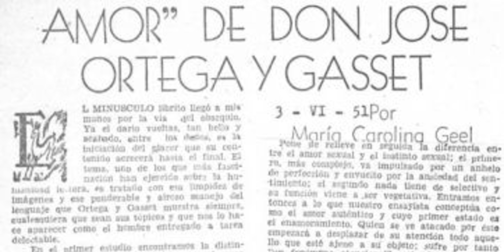 Los "Estudios sobre el amor" de Don José Ortega y Gasset
