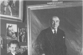 Jorge Délano y cuadro de "El León", ca. 1945