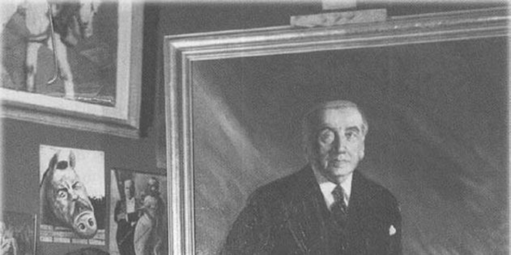 Jorge Délano y cuadro de "El León", ca. 1945