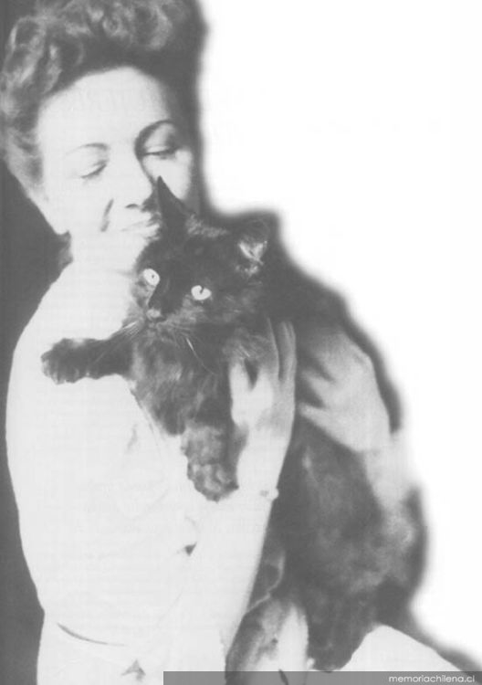 Lenka Franulic con su gata, hacia mediados década 1950