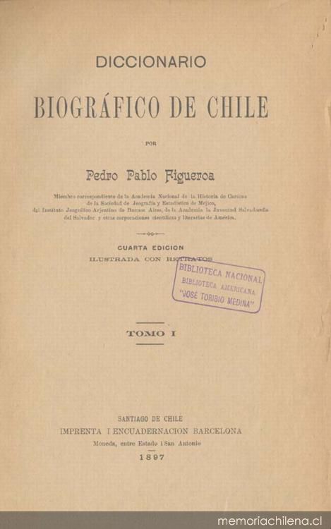 Indice tabla de contenido del Diccionario  biográfico de Chile.