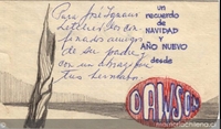 Tarjeta de saludo de fin de año enviada a José Ignacio Letelier por detenidos en Isla Dawson, diciembre de 1973