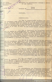 Decreto Supremo que priva de la nacionalidad chilena a Orlando Letelier del Solar, 15 de junio de 1976