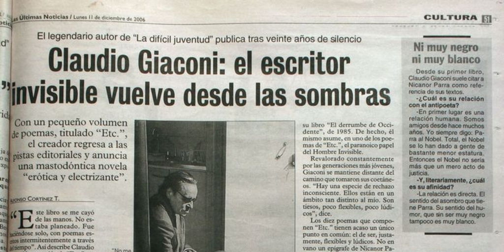 Claudio Giaconi: el escritor invisible vuelve desde las sombras