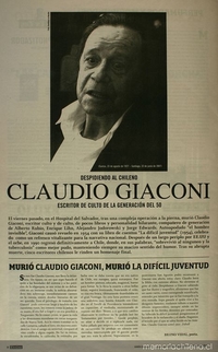 Murió Claudio Giaconi, murió la difícil juventud