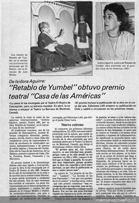 "Retablo de Yumbel" obtuvo premio teatral "Casa de las Américas"