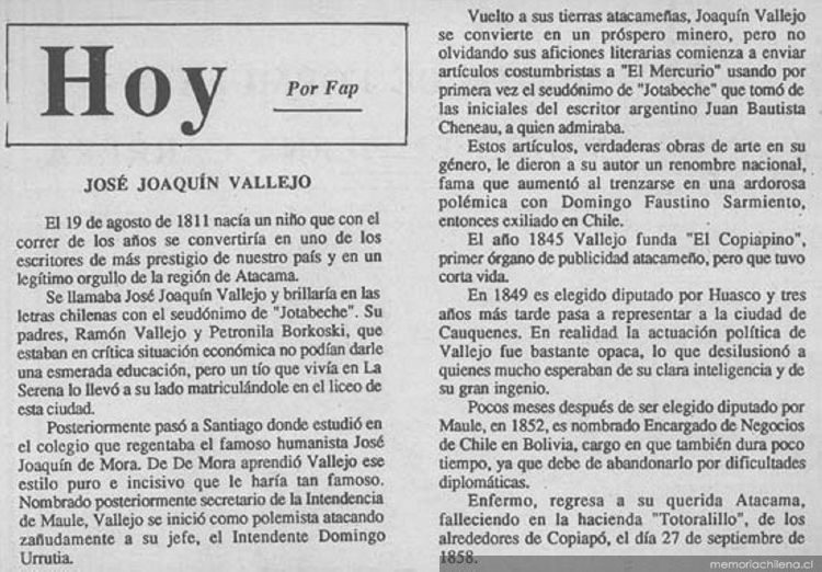 Hoy: José Joaquín Vallejo