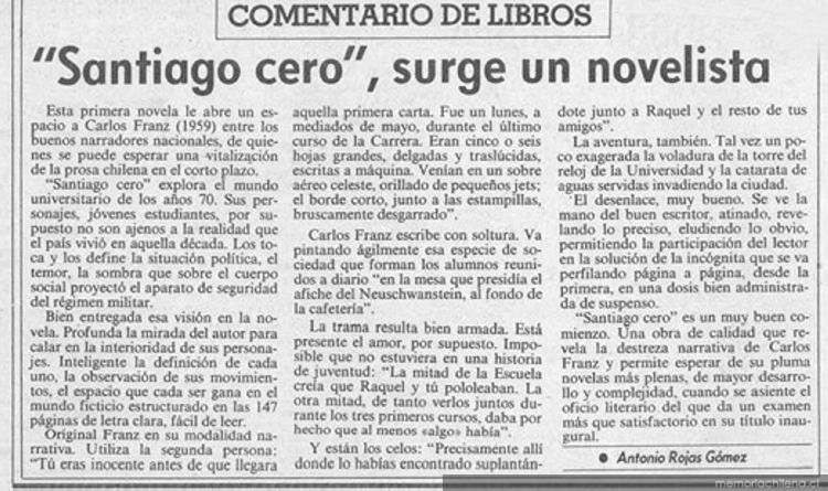 "Santiago cero", surge un novelista